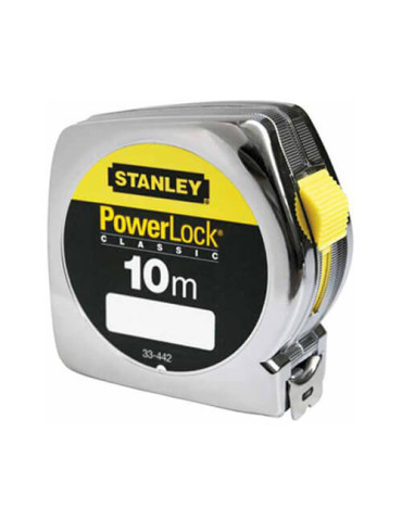 Рулетка вимірювальна Powerlock® довжиною 10 м, шириною 25 мм в хромованому пластмасовому корпусі STANLEY 0-33-442