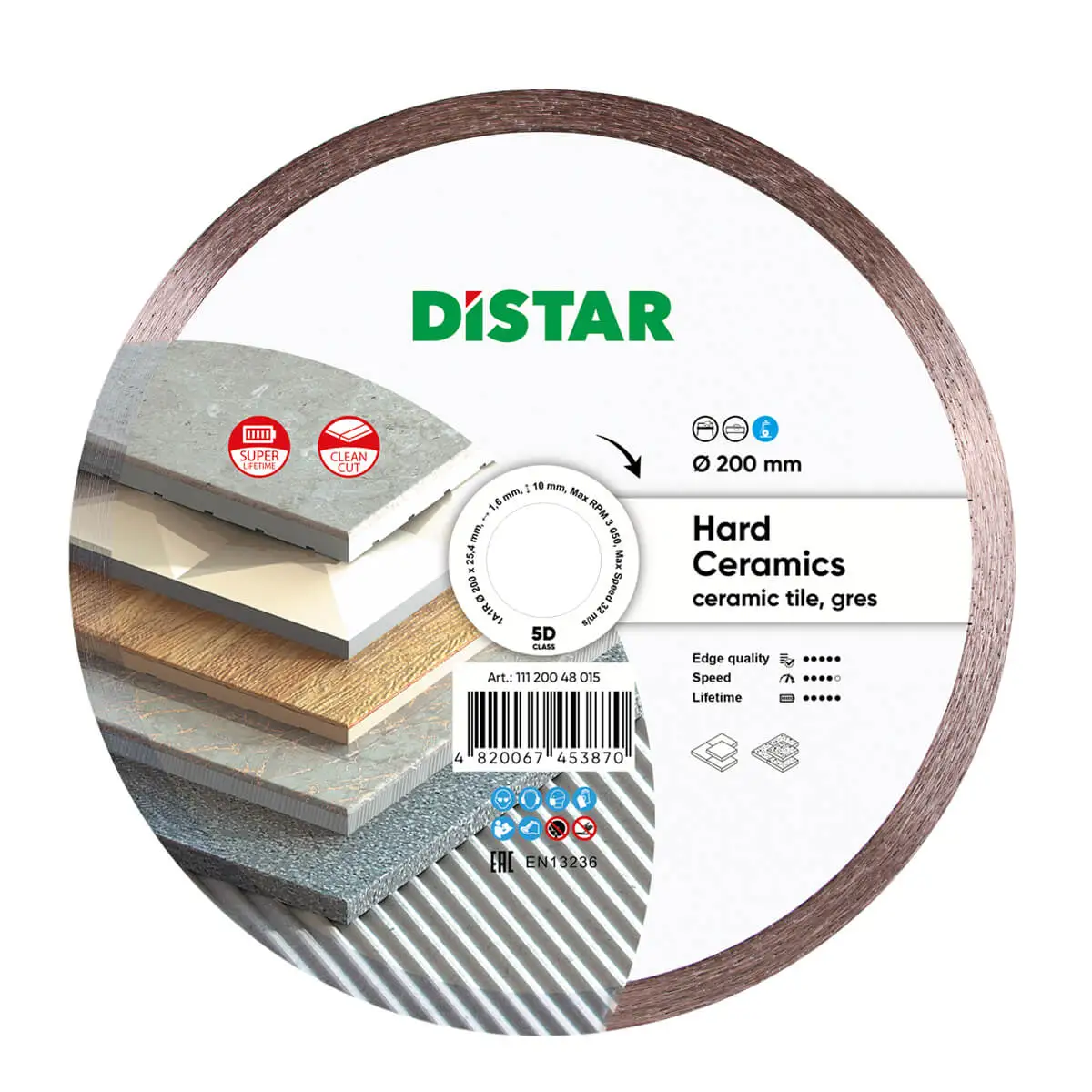 Круг алмазний відрізний Distar 1A1R Hard ceramics (200x1.6 / 1.2x10x25.4 мм)