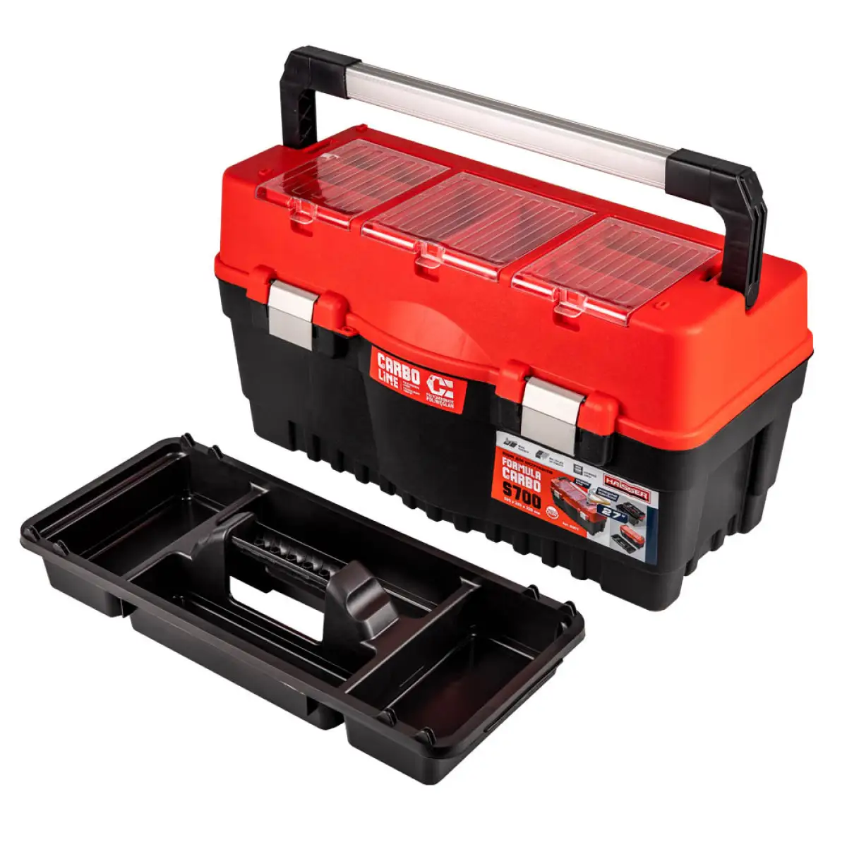 Ящик для інструментів з лотком та металевими замками 27" Formula S700 Carbo Alu red HAISSER